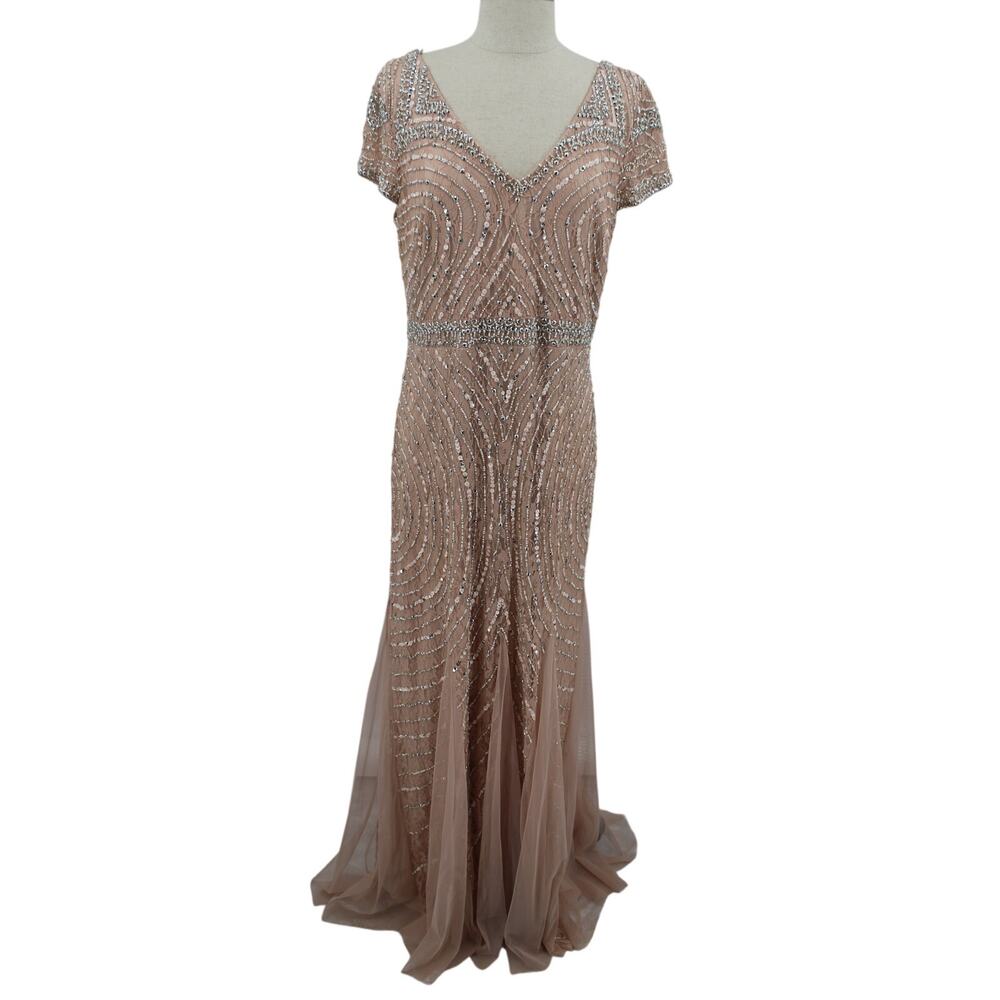 Adrianna Papell Blush Beaded Maxi Dress